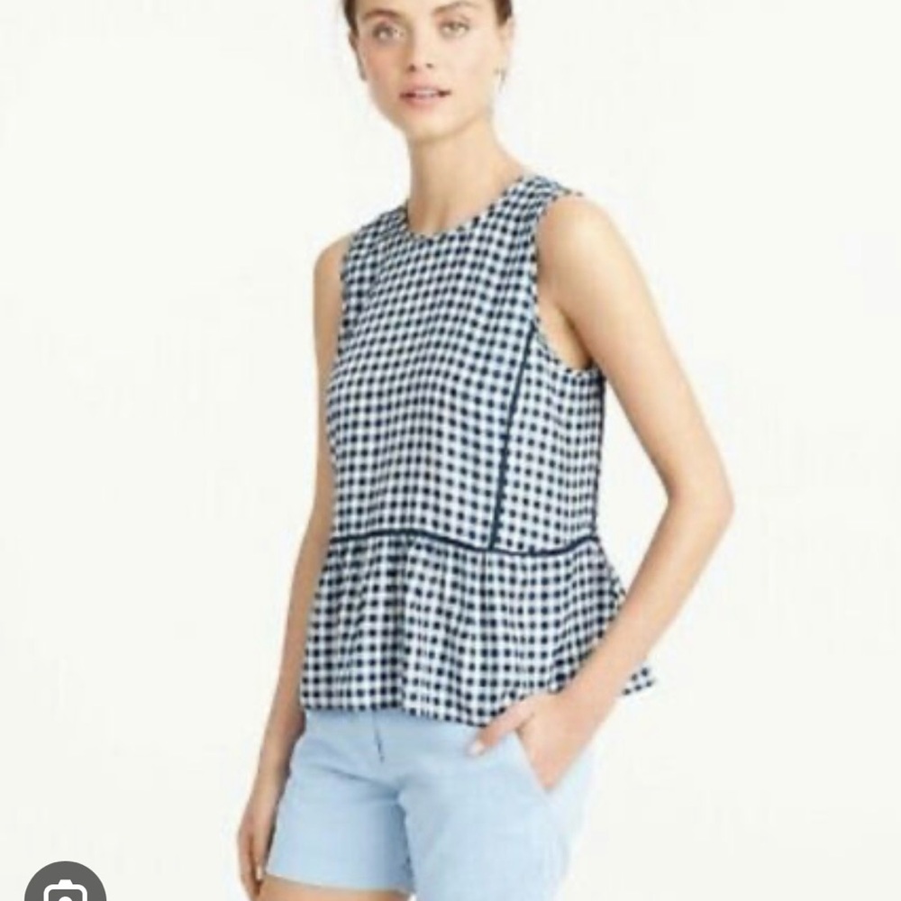 J.Crew Gingham Peplum Silk Top